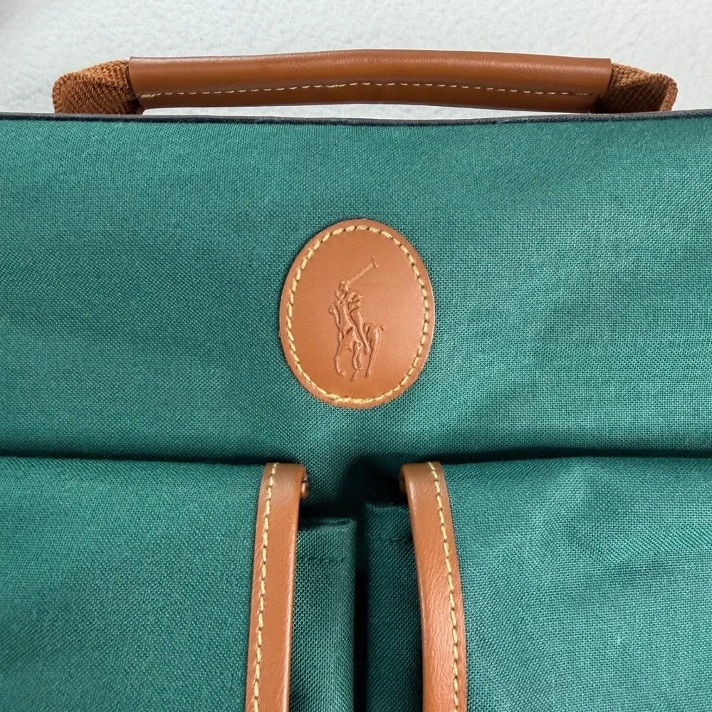 Polo Ralph Lauren Green Canvas Leather Trim Garment Bag Suit Carrier Travel Bag